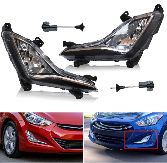 Fog Light Set For 2013-2017 Hyundai Elantra GT - Driver & Passenger Side - Halogen With Bulbs - DOT/SAE