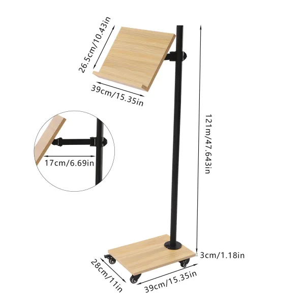 Book Stand for Reading, Rolling Extra Large Lectern Stand with Wheels, and Sturdy Metal Build, Height Adjustable Book Stand for Reading, Rolling Extra Large Lectern Stand with Wheels, and Sturdy Metal Build, Height Adjustable