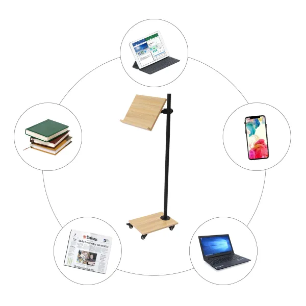 Book Stand for Reading, Rolling Extra Large Lectern Stand with Wheels, and Sturdy Metal Build, Height Adjustable Book Stand for Reading, Rolling Extra Large Lectern Stand with Wheels, and Sturdy Metal Build, Height Adjustable
