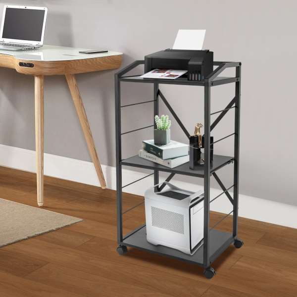 3-Tier Printer Shelf with Wheels, Mobile Printer Stand, Modern Storage Stand Black