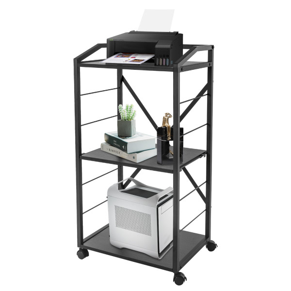 3-Tier Printer Shelf with Wheels, Mobile Printer Stand, Modern Storage Stand Black