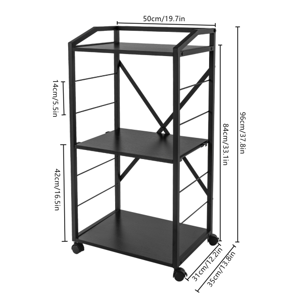 3-Tier Printer Shelf with Wheels, Mobile Printer Stand, Modern Storage Stand Black
