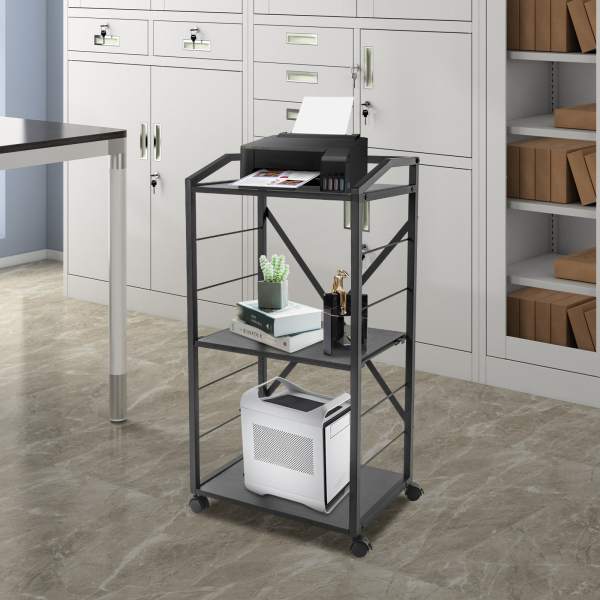3-Tier Printer Shelf with Wheels, Mobile Printer Stand, Modern Storage Stand Black