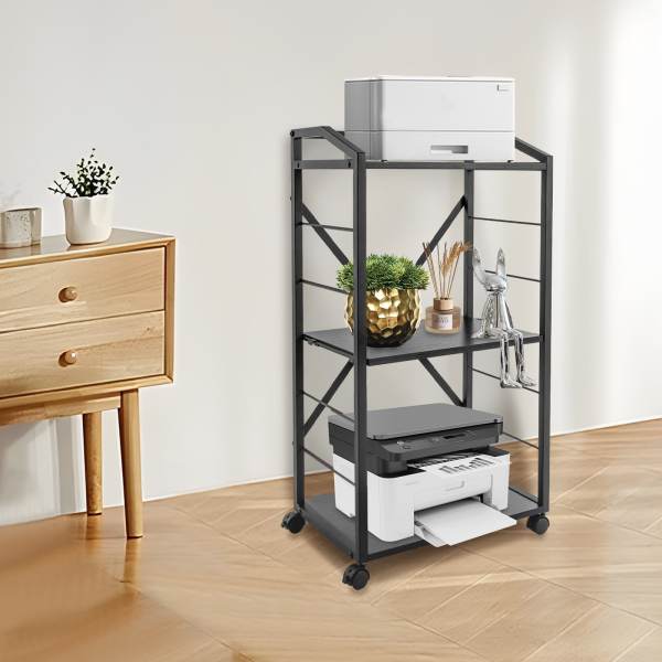 3-Tier Printer Shelf with Wheels, Mobile Printer Stand, Modern Storage Stand Black