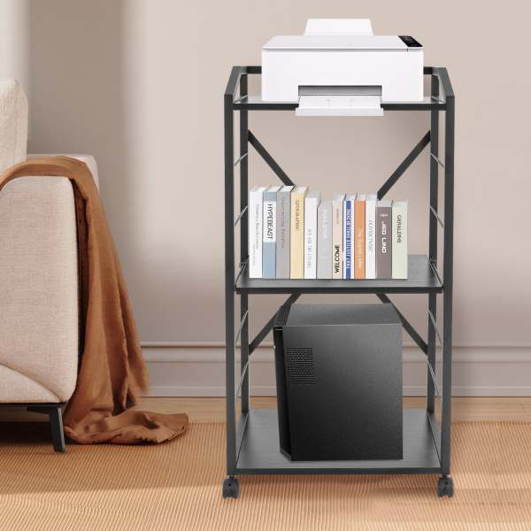 3-Tier Printer Shelf with Wheels, Mobile Printer Stand, Modern Storage Stand Black