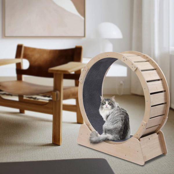 Cat Exercise Wheel - Cat Wheel Exerciser for Indoor Cats - Cat Running Wheel, Round Hamster-Wheel Style Cat Exercise Wheel with Carpet Runway, Wooden Linen-Covered with Unique Design