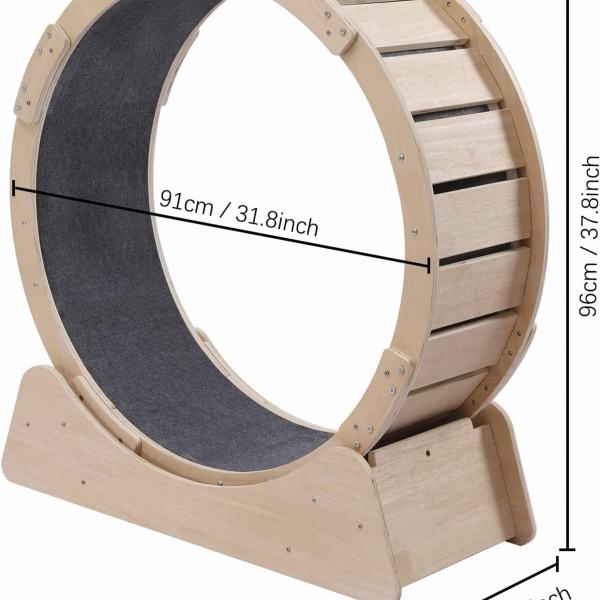 Cat Exercise Wheel - Cat Wheel Exerciser for Indoor Cats - Cat Running Wheel, Round Hamster-Wheel Style Cat Exercise Wheel with Carpet Runway, Wooden Linen-Covered with Unique Design