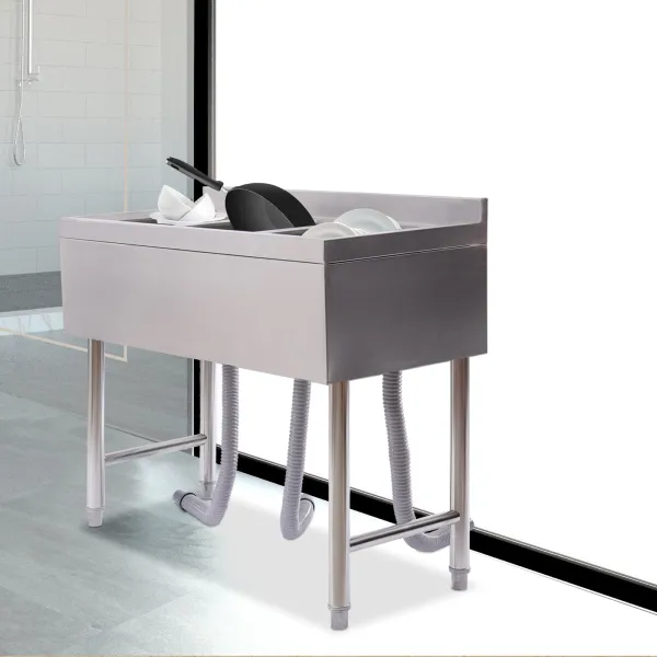 HANGKAI 3 Compartment Sink of Stainless Steel NSF Commercial Utility Basin with 10" L x 14" W x 10" D Bowl