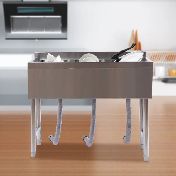 HANGKAI 3 Compartment Sink of Stainless Steel NSF Commercial Utility Basin with 10" L x 14" W x 10" D Bowl