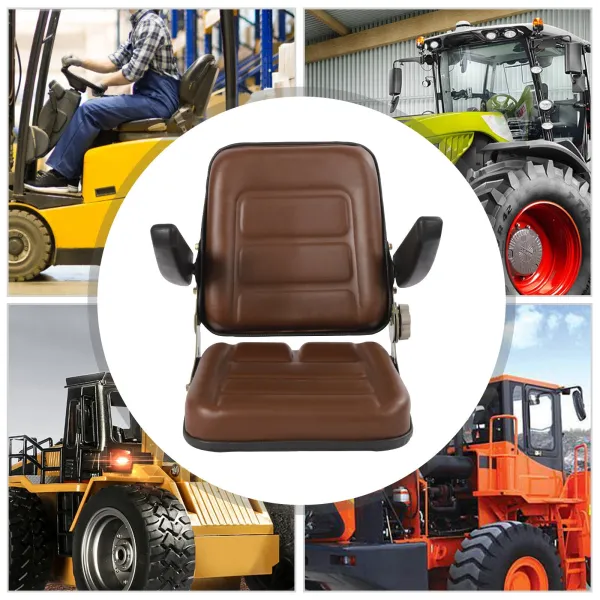 Tractor Seat With Armrest For Dumper Forklift Mower Digger, Brown Color
