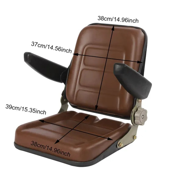 Tractor Seat With Armrest For Dumper Forklift Mower Digger, Brown Color