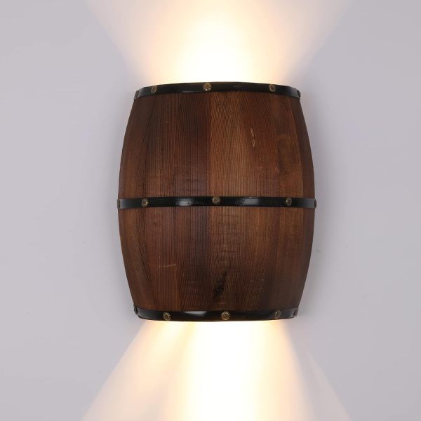 Antique Wood Wine Barrel Wall Sconce Lighting Fixture, American Country Up and Down LED Wall Lighting Fixture Antique Wood Wine Barrel Wall Sconce Lighting Fixture, American Country Up and Down LED Wall Lighting Fixture