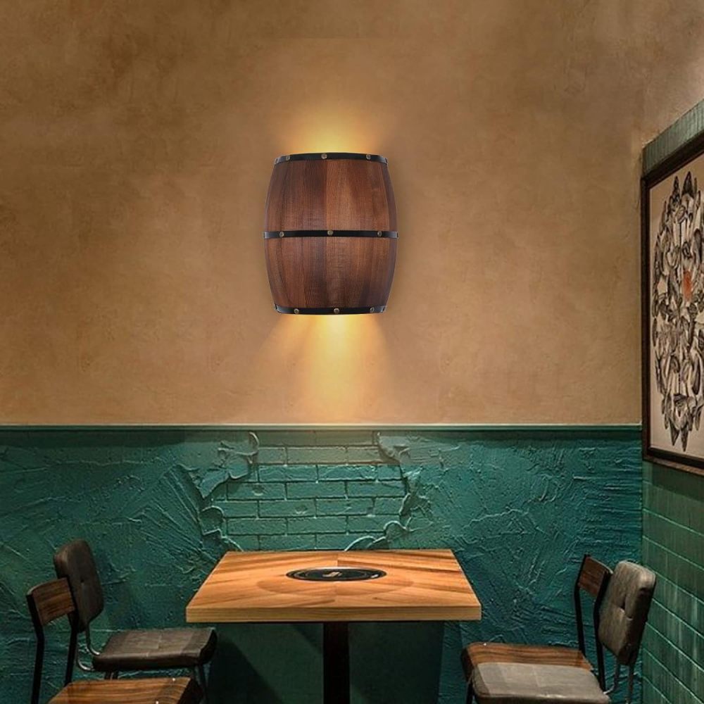 Antique Wood Wine Barrel Wall Sconce Lighting Fixture, American Country Up and Down LED Wall Lighting Fixture