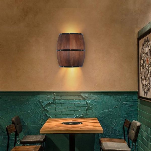 Antique Wood Wine Barrel Wall Sconce Lighting Fixture, American Country Up and Down LED Wall Lighting Fixture Antique Wood Wine Barrel Wall Sconce Lighting Fixture, American Country Up and Down LED Wall Lighting Fixture