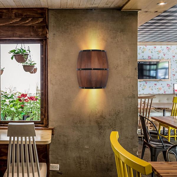 Antique Wood Wine Barrel Wall Sconce Lighting Fixture, American Country Up and Down LED Wall Lighting Fixture Antique Wood Wine Barrel Wall Sconce Lighting Fixture, American Country Up and Down LED Wall Lighting Fixture