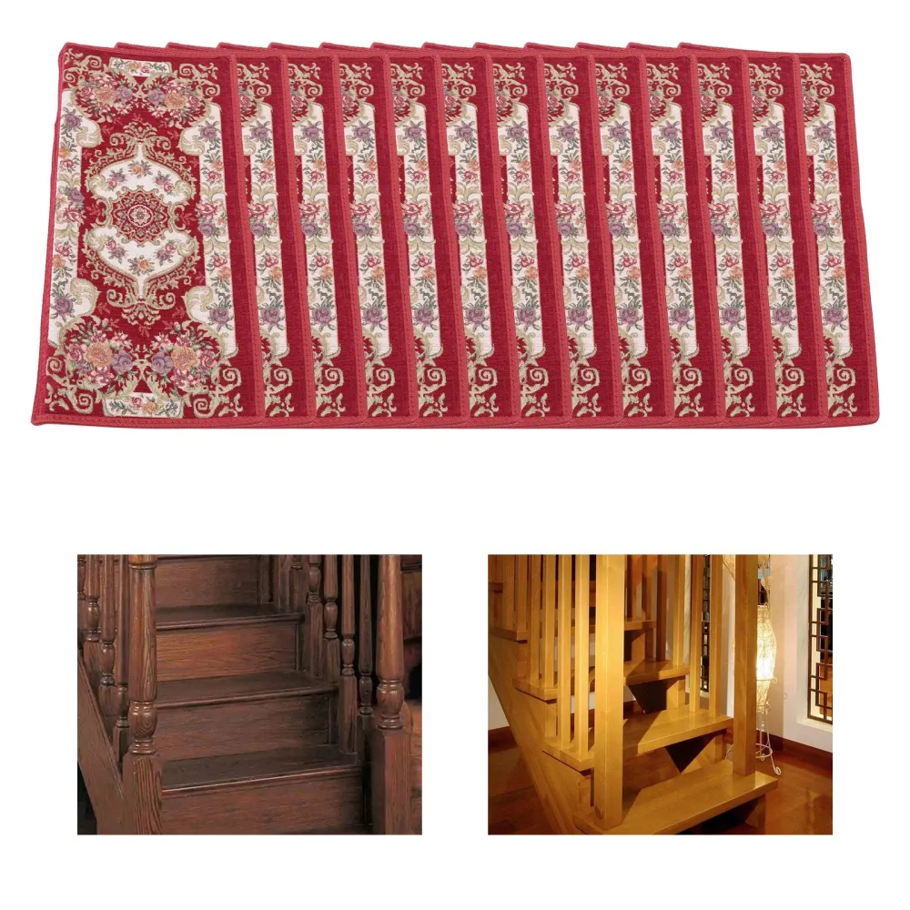 Set of 13 Non-Slip Washable Stair Treads Carpet with Skid Resistant Silicone Backing Indoor Wooden Step Mats, image size:1000x1000