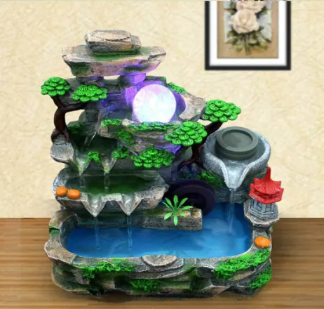 Tabletop Rockery Fountain Indoor Waterfall Bonsai Desktop Mini Rockery Water Fountain with LED Light