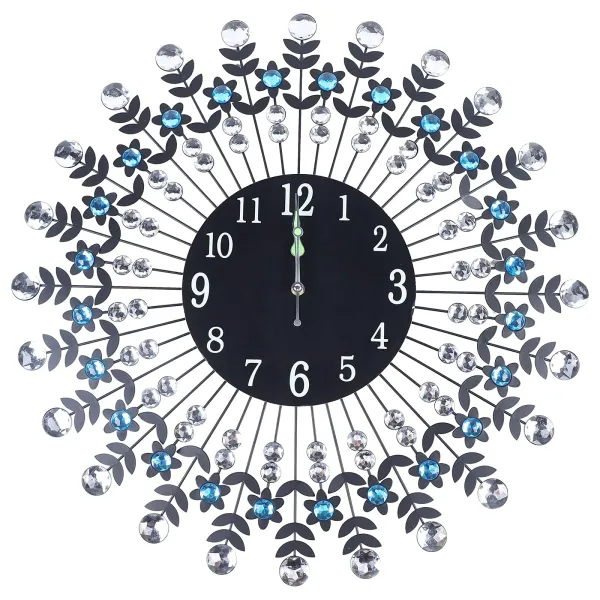 Wall Clock Modern Crystal Diamond Wall Clocks 3D Round Luxury Flower Wall Clock Non Ticking Silent Metal Clock 23.62 x 23.62in