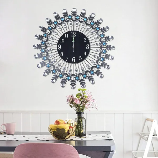 Wall Clock Modern Crystal Diamond Wall Clocks 3D Round Luxury Flower Wall Clock Non Ticking Silent Metal Clock 23.62 x 23.62in Wall Clock Modern Crystal Diamond Wall Clocks 3D Round Luxury Flower Wall Clock Non Ticking Silent Metal Clock 23.62 x 23.62in