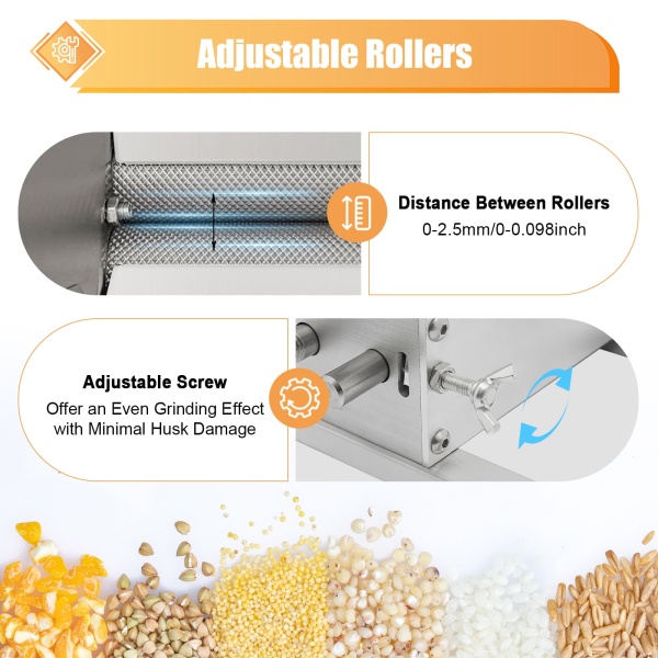4L Grain Mill Manual Malt Mill Crusher Barley Grain Grinder with 2 Stainless Steel Roller for Home Brew Beer Mill