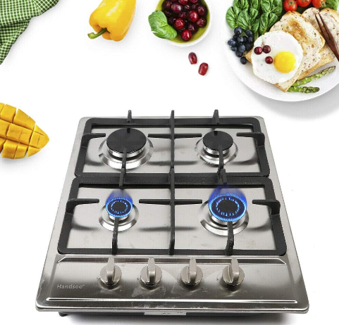 Gas Cooktop, 4 Burners Gas Stove Stainless Steel Built-in Gas Hob Cooker