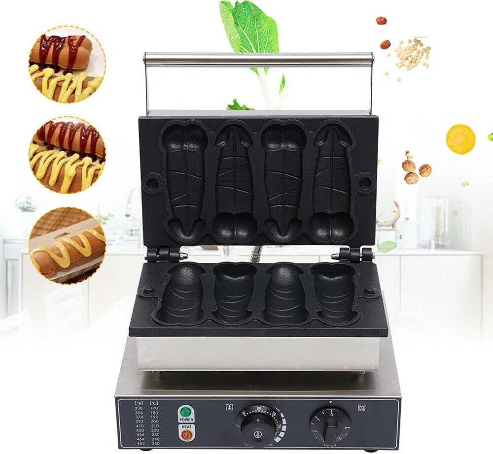 Commercial Hot Dog Waffle Machine 4Pcs Electric Corn Dog Waffle Maker Nonstick Baker