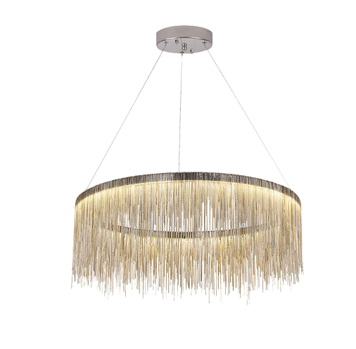 Crystal Round LED Tassel Flush Mount Ceiling Light ,LED Chandelier Metal Tassel Chain Modern Luxury Villa Lamps 60W Simple Round Modern Pendant Light Lamp with K9 Crystals,19.6x12.6 inch