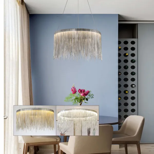 Crystal Round LED Tassel Flush Mount Ceiling Light ,LED Chandelier Metal Tassel Chain Modern Luxury Villa Lamps with K9 Crystals