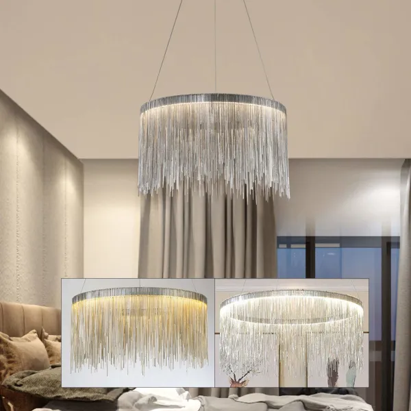 Crystal Round LED Tassel Flush Mount Ceiling Light ,LED Chandelier Metal Tassel Chain Modern Luxury Villa Lamps with K9 Crystals