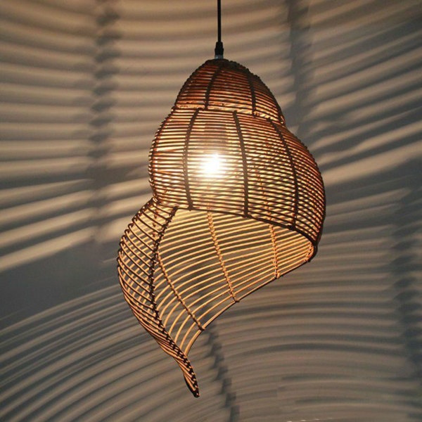 Wicker Pendant Light Conch Shape Chandelier Art Handmade Hanging Ceiling Light Fixture 