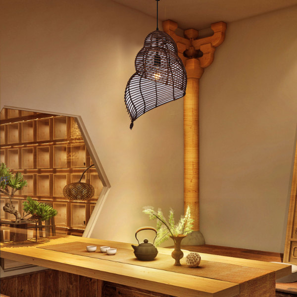 Wicker Pendant Light Conch Shape Chandelier Art Handmade Hanging Ceiling Light Fixture 