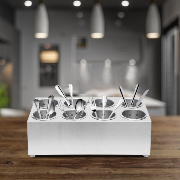 Commercial 8 Hole Stainless Steel Cylinder Flatware Silverware Utensil Holder Organizer flatware cylinder holder for Restaurants Catering Parties Cafeterias