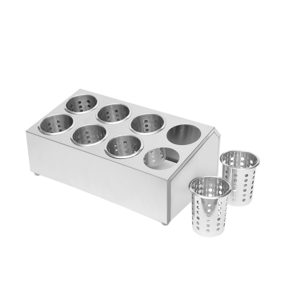 Commercial 8 Hole Stainless Steel Cylinder Flatware Silverware Utensil Holder Organizer flatware cylinder holder for Restaurants Catering Parties Cafeterias