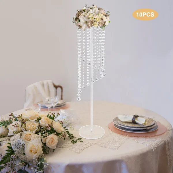 Clear Acrylic Tall Vases for Centerpieces - 10 Pcs Acrylic Column Flower Stand with Chandelier Crystals