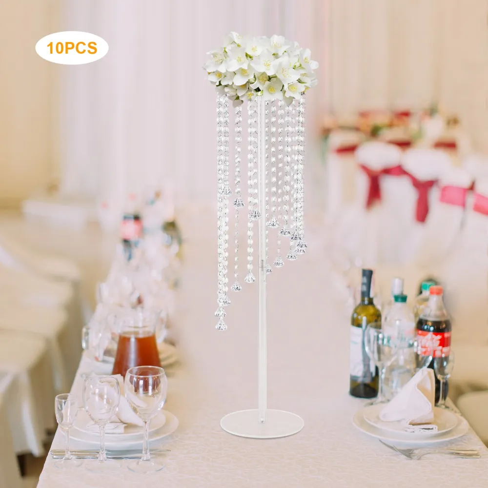 Clear Acrylic Tall Vases for Centerpieces - 10 Pcs Acrylic Column Flower Stand with Chandelier Crystals