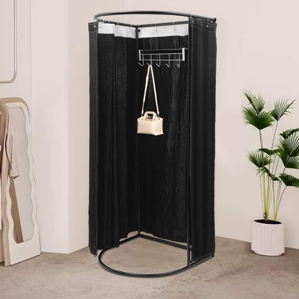 Fitting Room, Fitting Room with Shading Curtain, Modern Clothing Store Fitting Room（Black）