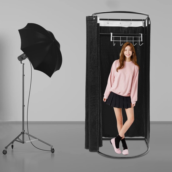 Fitting Room, Fitting Room with Shading Curtain, Modern Clothing Store Fitting Room（Black）