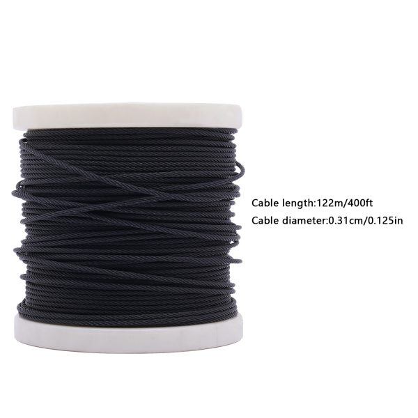 400ft 1/8" Black Wire Rope 316 Stainless Steel Marine Grade for Indoor Interior Cable Railing Aircraft Stair