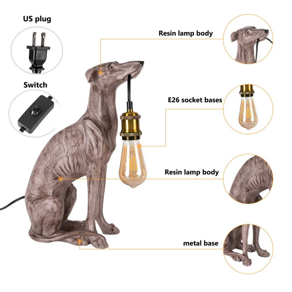 Table Lamp, Modern Dog Desk Lamp, 40W Table Lamp, Bedside Lamp, for Living Room, Bedroom, Office（Black）