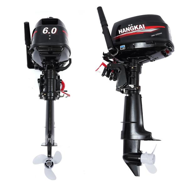 HANGKAI Outboard Motor, 6 HP 2-Stroke Outboard Motor Tiller Shaft Inflatable Fishing Boat Marine Engine Water Cooling CDI System