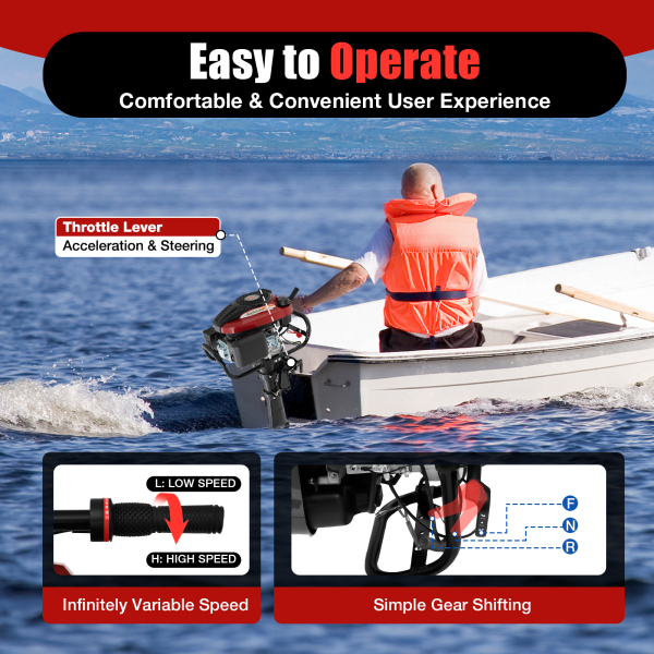 HANGKAI Outboard Motor, 4-Stroke 7HP Superior Fishing Boat Engine 173cc Air Cooling Tiller Control