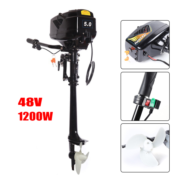 HANGKAI 5HP Outboard Motor Heavy Duty High-Speed Inflatable Fishing Boat Motor Engine 48V 1200W