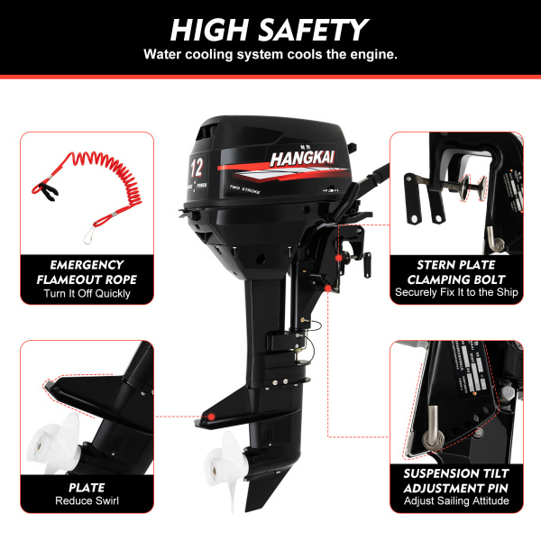 HANGKAI 2 Stroke 12HP Outboard Motor Inflatable Fishing Boat Engine w/Water Cooling System