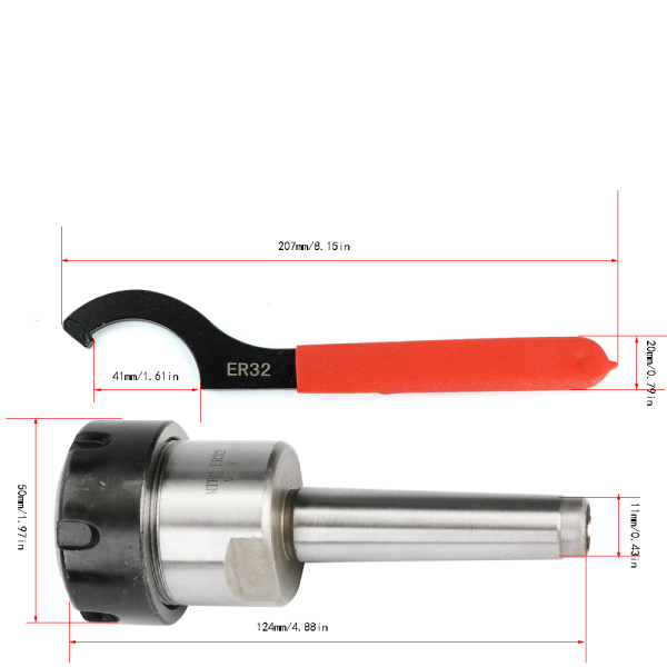 MT2-ER32 Collet Chuck Holder – M10 Drawbar Thread, Morse Taper 2 Shank, Includes ER32 Spanner/Wrench – Precision 40Cr Steel