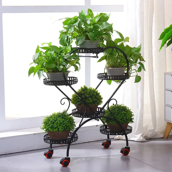 HANGKAI 6 Pot Heart Shaped Plant Stand-Metal Plant Stands(Black)