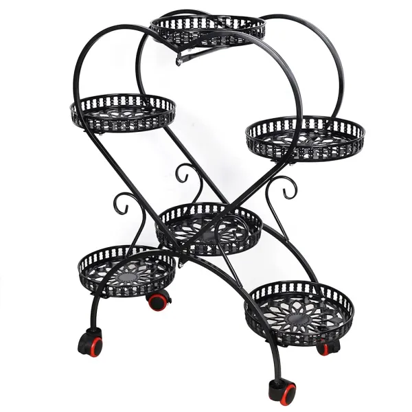 HANGKAI 6 Pot Heart Shaped Plant Stand-Metal Plant Stands(Black)