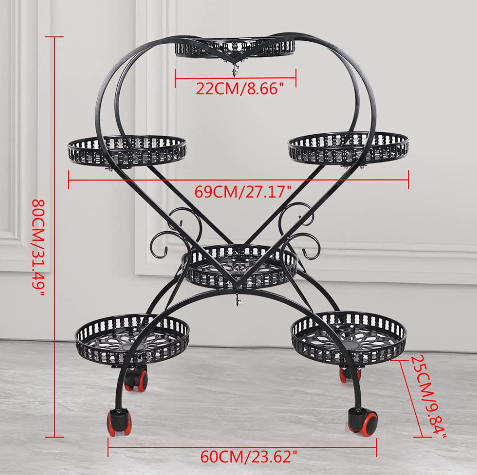 CNCEST 6 Pot Heart Shaped Plant Stand-Metal Plant Stands(Black)
