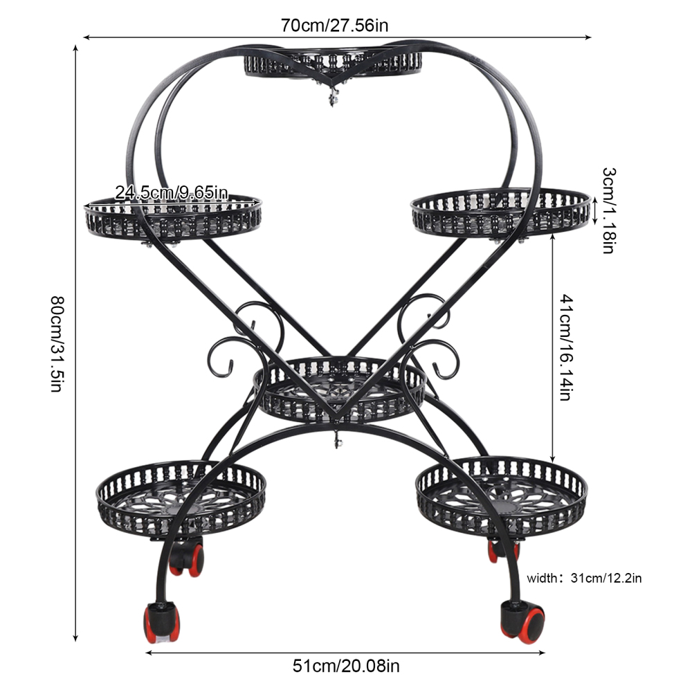 HANGKAI 6 Pot Heart Shaped Plant Stand-Metal Plant Stands(Black)