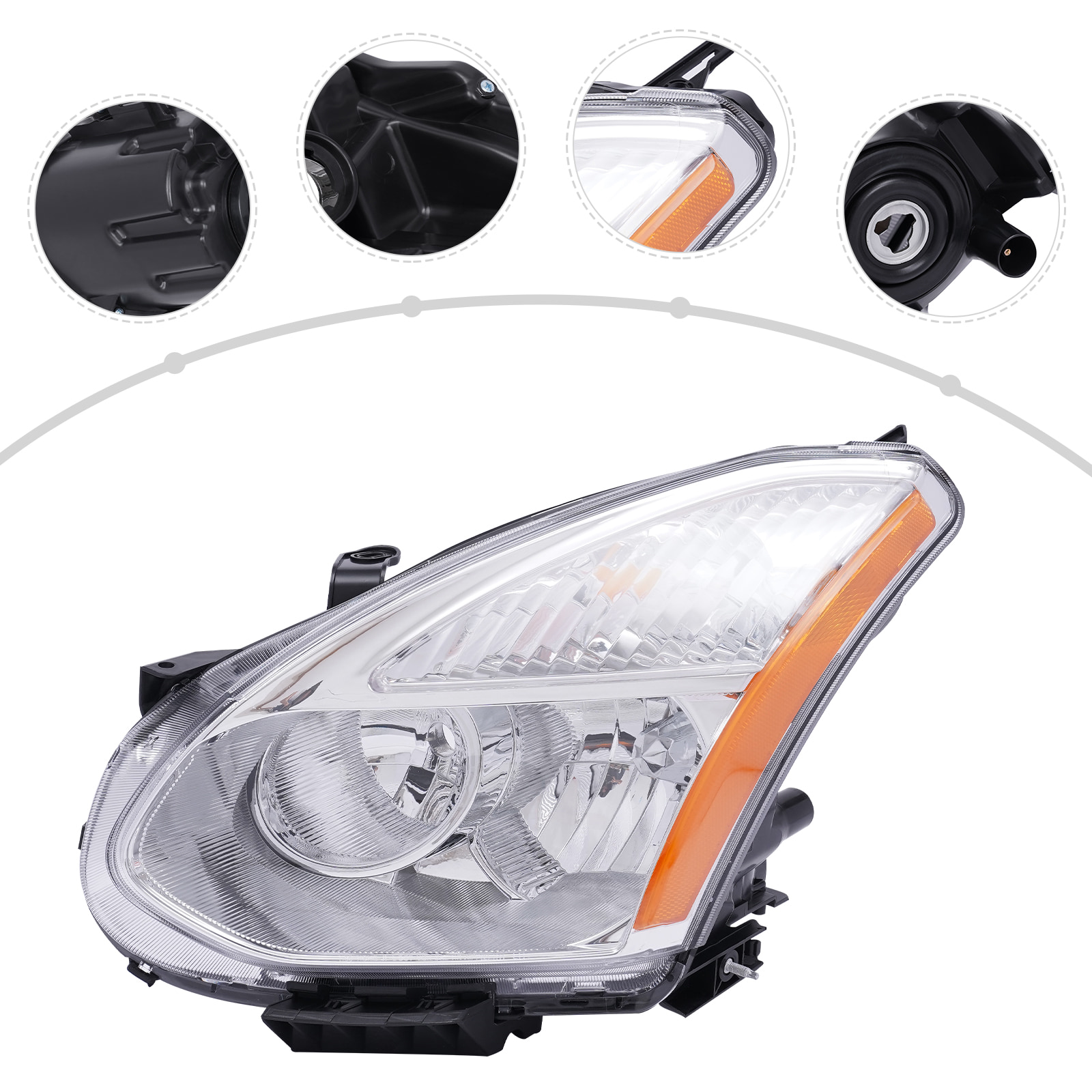 Black Headlight Assembly For Nissan Rogue 2008-2013 - Halogen, Clear