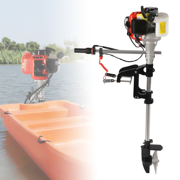 HANGKAI Outboard Motor Boat Engine 2 Stroke 2.3 HP, 1.7KW Marine Boat Motor 52CC with Air Cooling System and Manual Pull Start